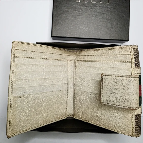 AUTHENTIC GUCCI GC CANVAS SHERRY LINE BIFOLD WALLET - Picture 4 of 9